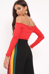 Red bardot frill bodysuit - Kari-Bodysuits