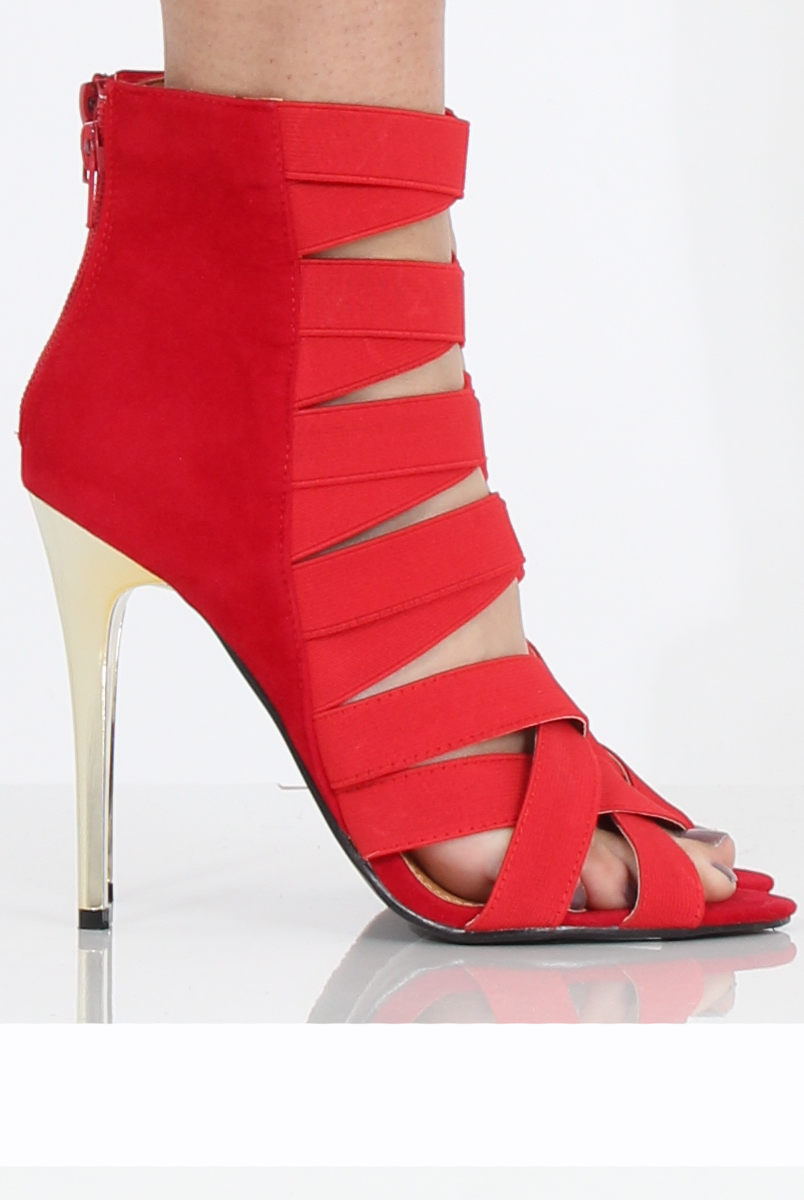 Red suede Strappy Elasticated Heels- Heaven-Heels