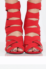 Red suede Strappy Elasticated Heels- Heaven-Heels
