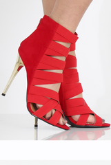 Red suede Strappy Elasticated Heels- Heaven-Heels