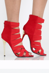 Red suede Strappy Elasticated Heels- Heaven-Heels