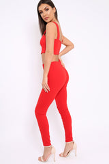 Red with Pearls Crop Top and Trousers Co-ord - Meridith-Co-ords