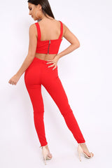 Red with Pearls Crop Top and Trousers Co-ord - Meridith-Co-ords