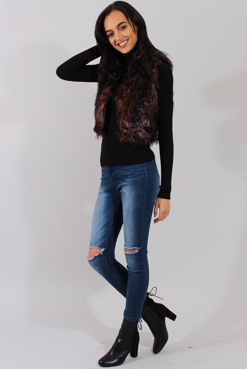 Reddish Hue Faux Fur Cropped Gilet - Marva-Jackets
