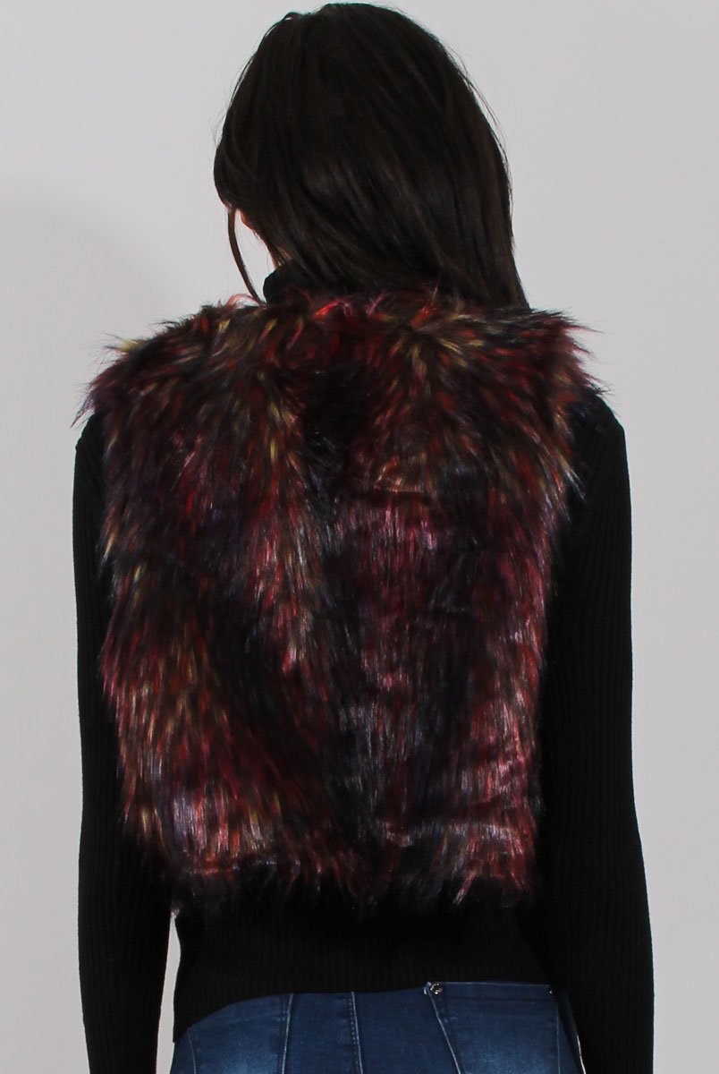 Reddish Hue Faux Fur Cropped Gilet - Marva-Jackets
