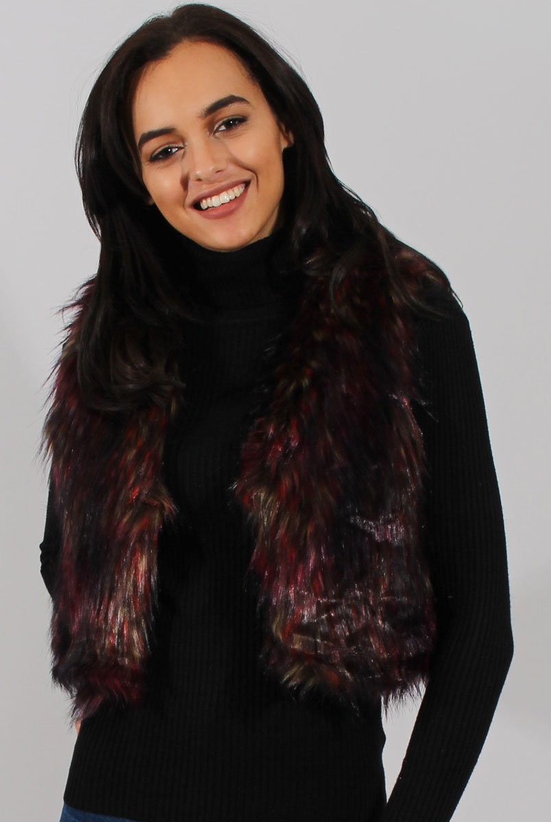 Reddish Hue Faux Fur Cropped Gilet - Marva-Jackets