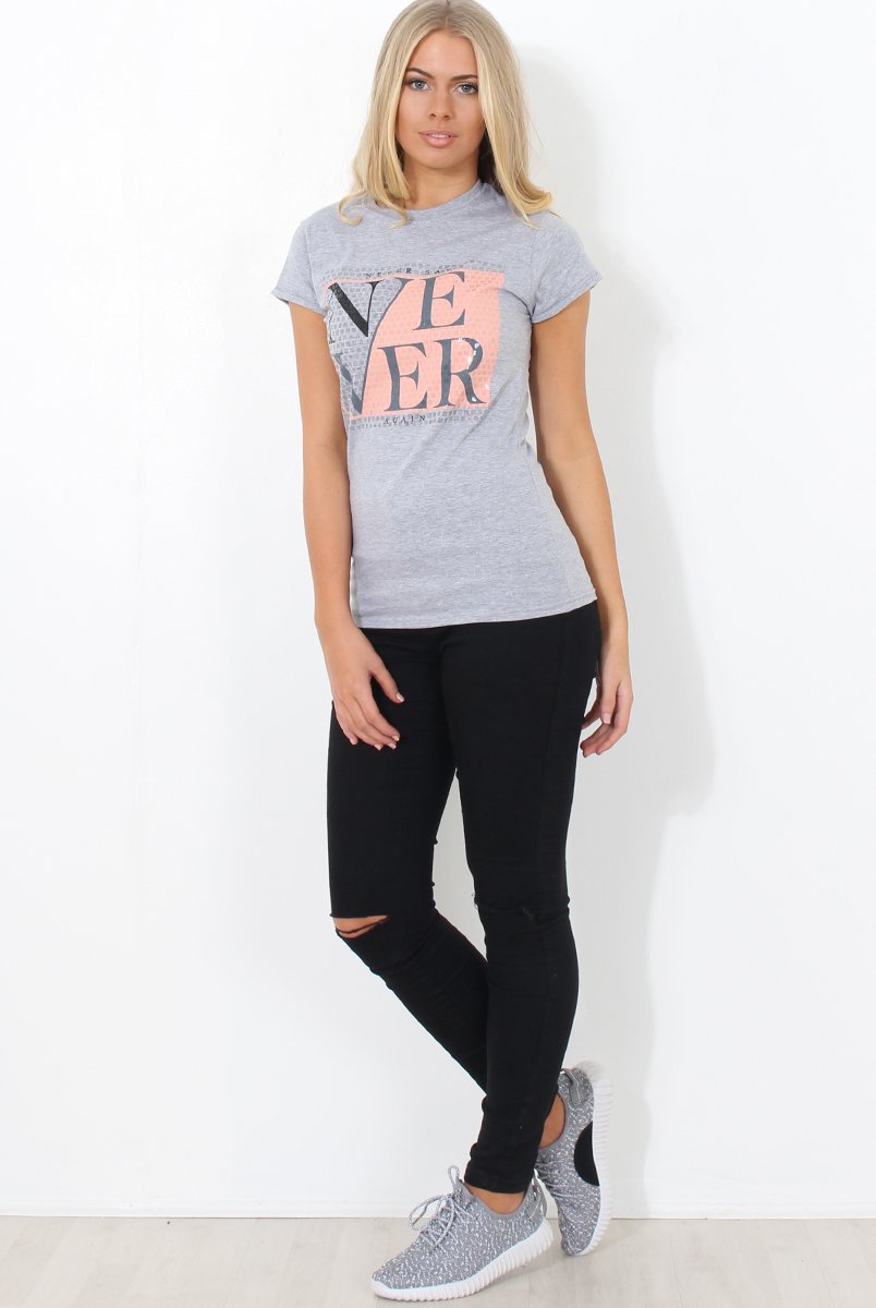 Remmi Grey Slogan Top-Tops