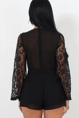 Renae Black Lace Sleeve Playsuit-Playsuits