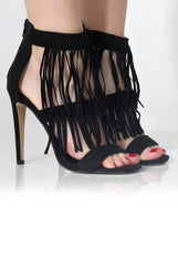 Reva Black Suede Tassel Heels-Heels