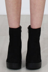Rheta Black Suede Platform Ankle Boots-Boots