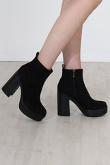 Rheta Black Suede Platform Ankle Boots-Boots