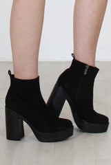 Rheta Black Suede Platform Ankle Boots-Boots