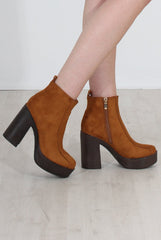 Rheta Tan Suede Platform Ankle Boots-Boots