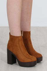 Rheta Tan Suede Platform Ankle Boots-Boots