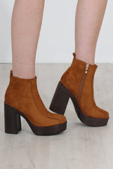 Rheta Tan Suede Platform Ankle Boots-Boots