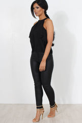 Riaa Black High Neck Top-Tops