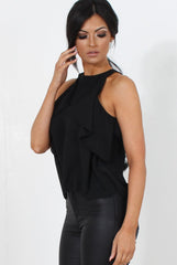 Riaa Black High Neck Top-Tops
