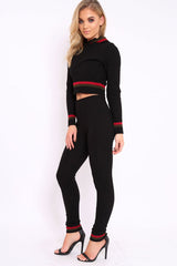 Ribbed Hooded Loungewear Set with Contrast Stripe - Maggy-Loungewear