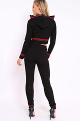 Ribbed Hooded Loungewear Set with Contrast Stripe - Maggy-Loungewear