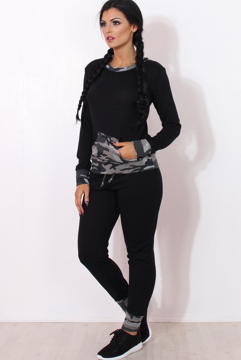 Rihan Black Camouflage Loungewear Set-Loungewear