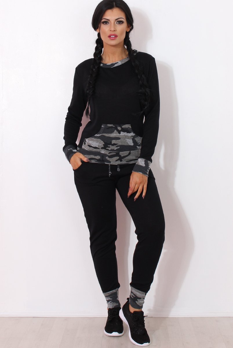 Rihan Black Camouflage Loungewear Set-Loungewear