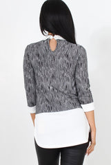 Rihan Black Panel Drooped Back Top-Tops