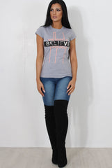 Riley Grey Believe Slogan Top-Tops