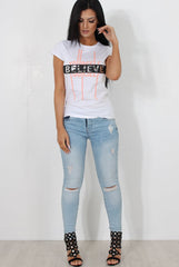 Riley White Believe Slogan Top-Tops