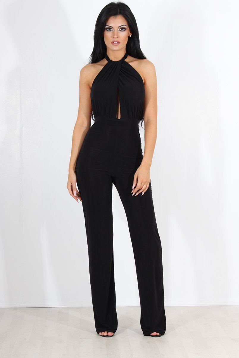 Rommie Black Halter Neck Jumpsuit-Jumpsuits