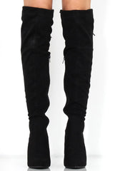 Rosah Black Suede Over The Knee Boots-Boots