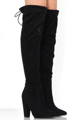 Rosah Black Suede Over The Knee Boots-Boots