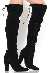 Rosah Black Suede Over The Knee Boots-Boots