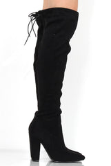Rosah Black Suede Over The Knee Boots-Boots