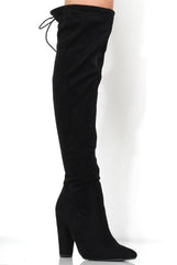 Rosah Black Suede Over The Knee Boots-Boots