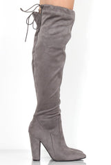 Rosah Grey Suede Over The Knee Boots-Boots