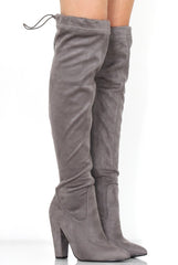 Rosah Grey Suede Over The Knee Boots-Boots