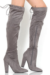 Rosah Grey Suede Over The Knee Boots-Boots