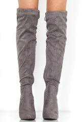 Rosah Grey Suede Over The Knee Boots-Boots