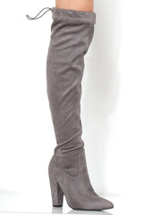 Rosah Grey Suede Over The Knee Boots-Boots
