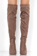 Rosah Mocha Suede Over The Knee Boots-Boots