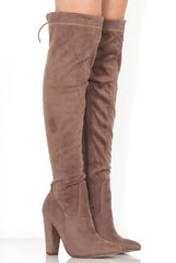 Rosah Mocha Suede Over The Knee Boots-Boots