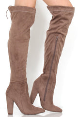 Rosah Mocha Suede Over The Knee Boots-Boots