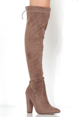 Rosah Mocha Suede Over The Knee Boots-Boots