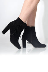 Rosaleen Black Suede Tassel Boots-Boots