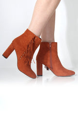 Rosaleen Tan Suede Tassel Boots-Boots