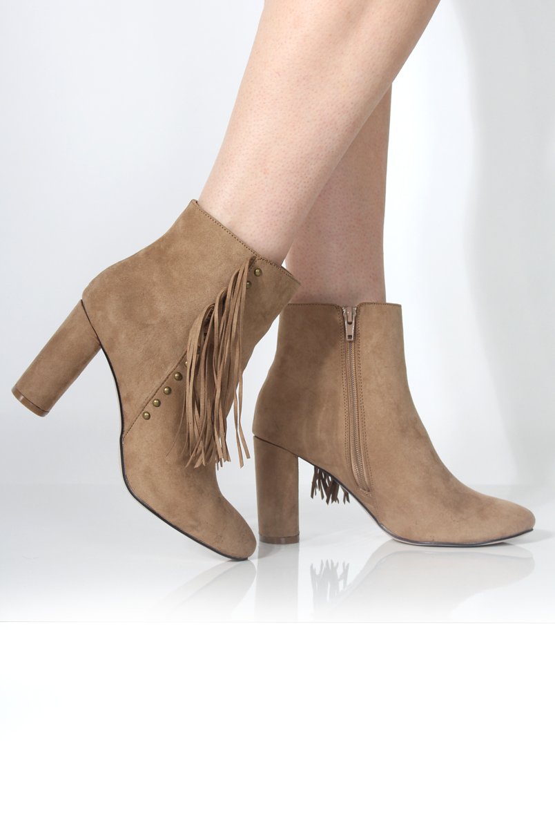 Rosaleen Taupe Suede Tassel Boots-Boots