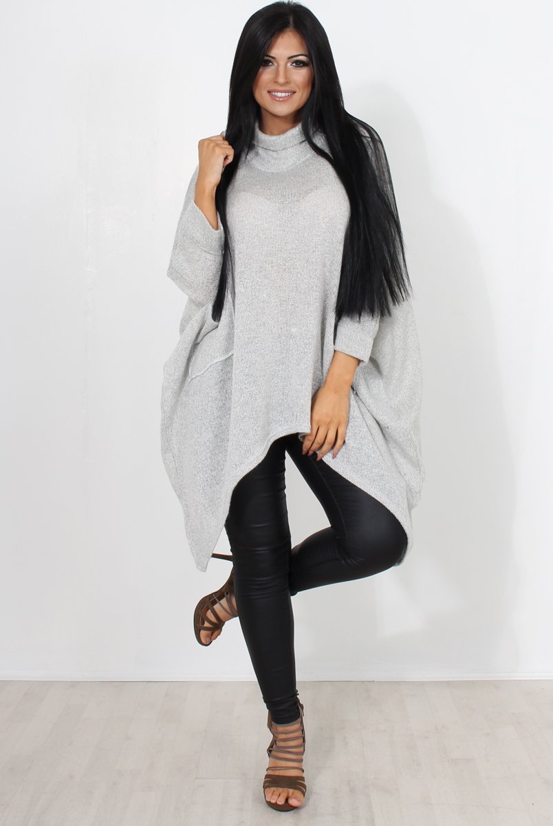 Rosane Grey Cowl Neck Jumper-Knitwear