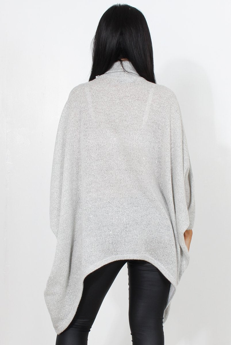 Rosane Grey Cowl Neck Jumper-Knitwear