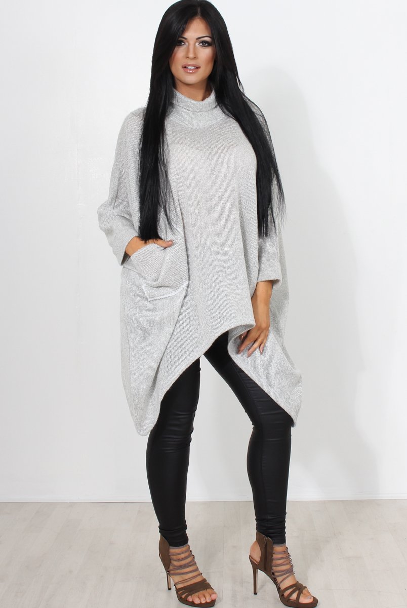 Rosane Grey Cowl Neck Jumper-Knitwear