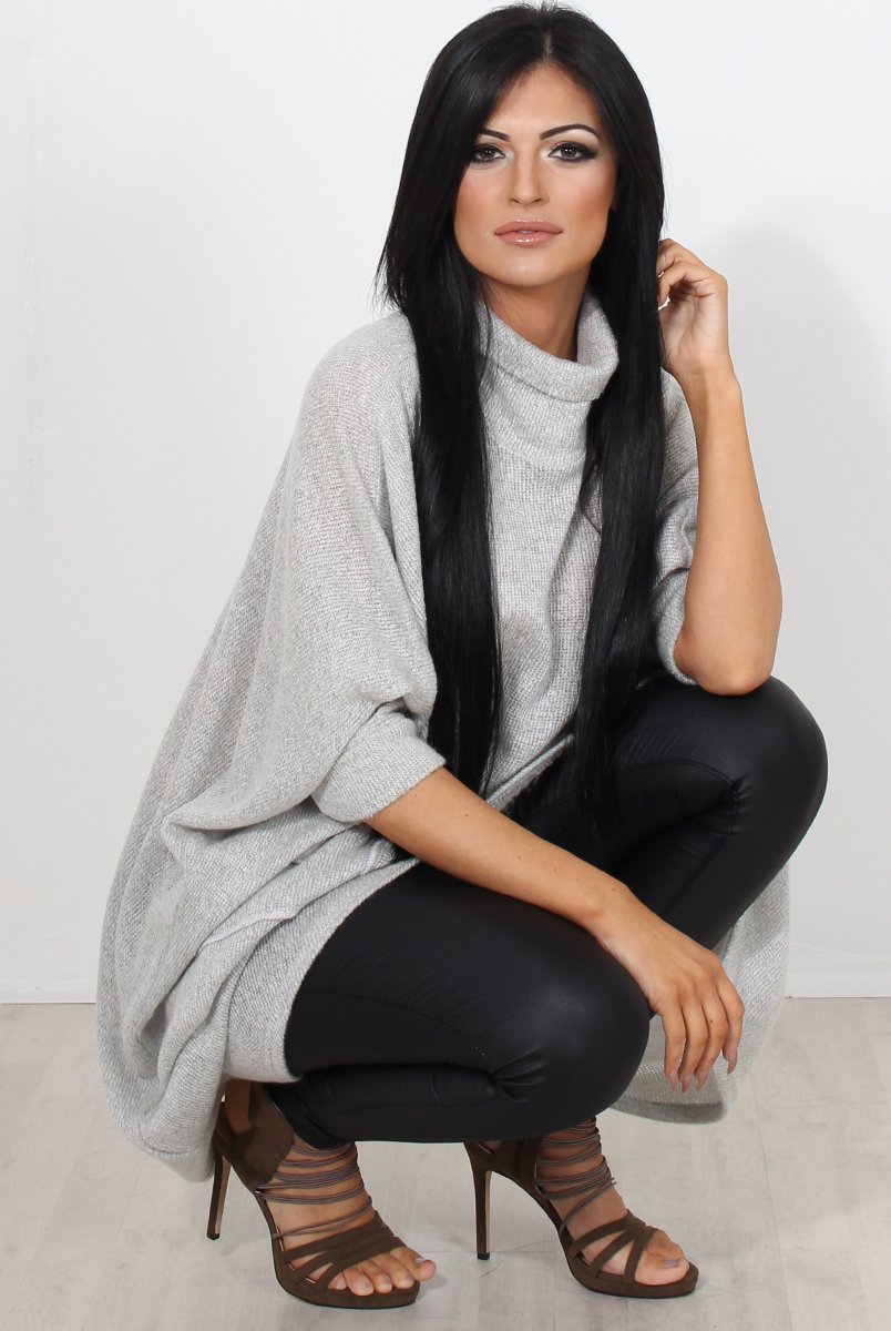 Rosane Grey Cowl Neck Jumper-Knitwear